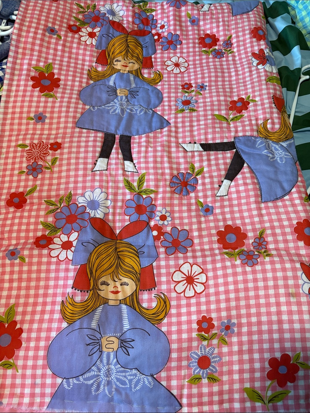 Girls Pink Floral Doll Print Kids Bedding Fabric vintage